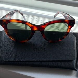 Celine Tortoiseshell Acetate Sunglasses with Gold Logo
